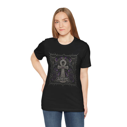Ankh Gothic Tee — "Life, Eternal Existence and the Will to Fear" Black Graphic T-Shirt