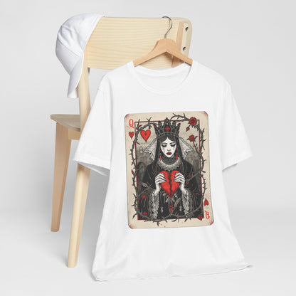 Queen of Hearts Playing Card T-Shirt — Gothic Rose Broken Heart Graphic Tee