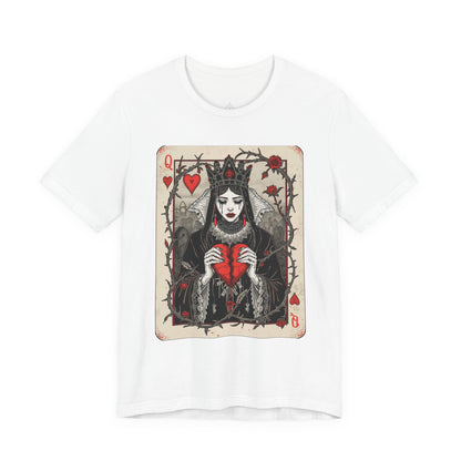 Queen of Hearts Playing Card T-Shirt — Gothic Rose Broken Heart Graphic Tee