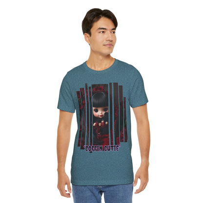 “Coffin Cutie” — cute Gothic doll peeking out from a small coffin Graphic T-Shirt – Alt Aesthetic Poetic Goth Street-wear