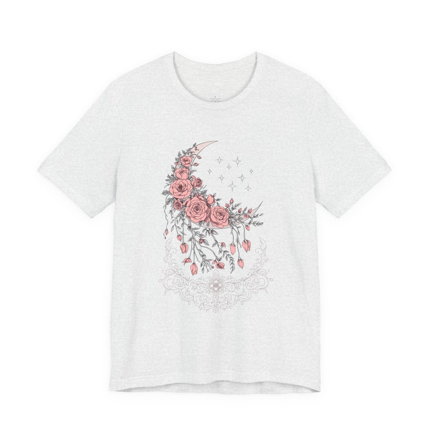 Celestial Goth Crescent Moon Tee with Dripping Florals – Mystic Graphic Art