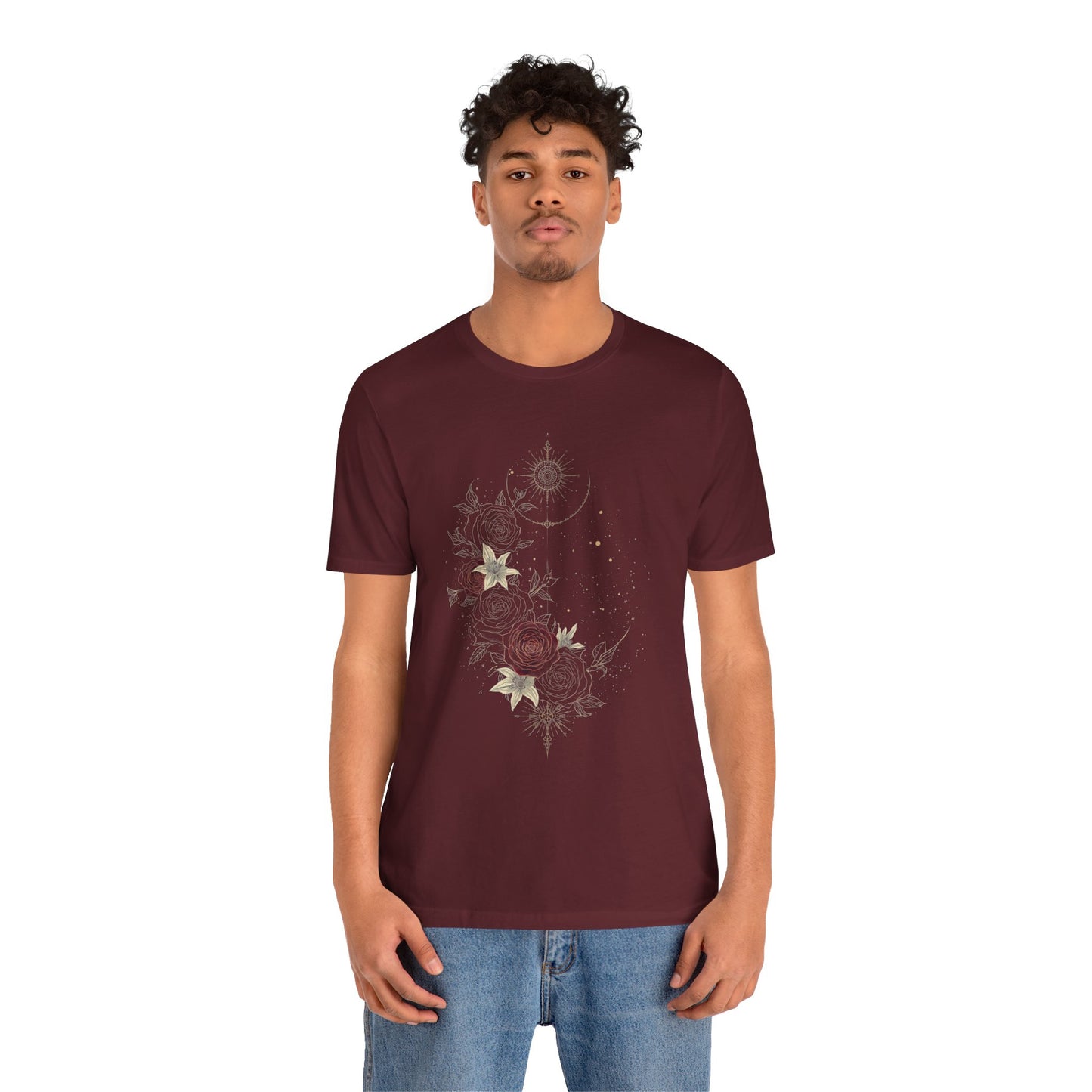 “Dark Floral Moon & Ornamental Geometry” T-Shirt Dark Floral Moon Ornamental Geometry Unisex Jersey Short Sleeve Tee