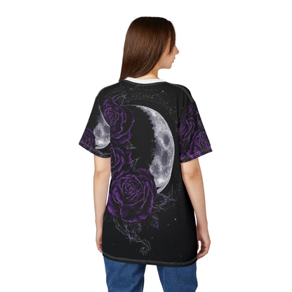 Purple Moon & Roses Tee — Gothic Floral Moonlight All-Over Print Shirt