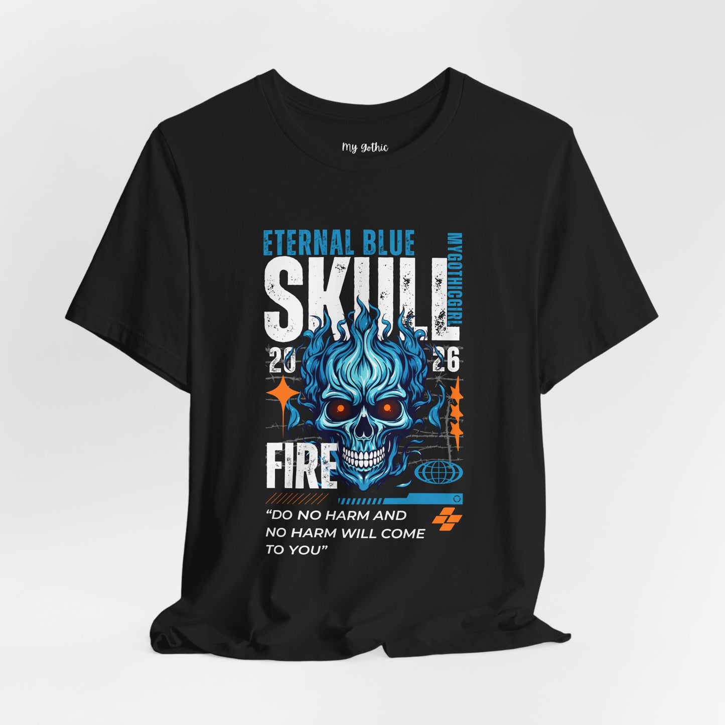 Eternal Blue Skull Flame Gothic Tee
