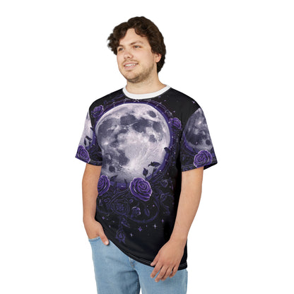 Purple Moon & Roses Tee — Gothic Floral Moonlight All-Over Print Shirt