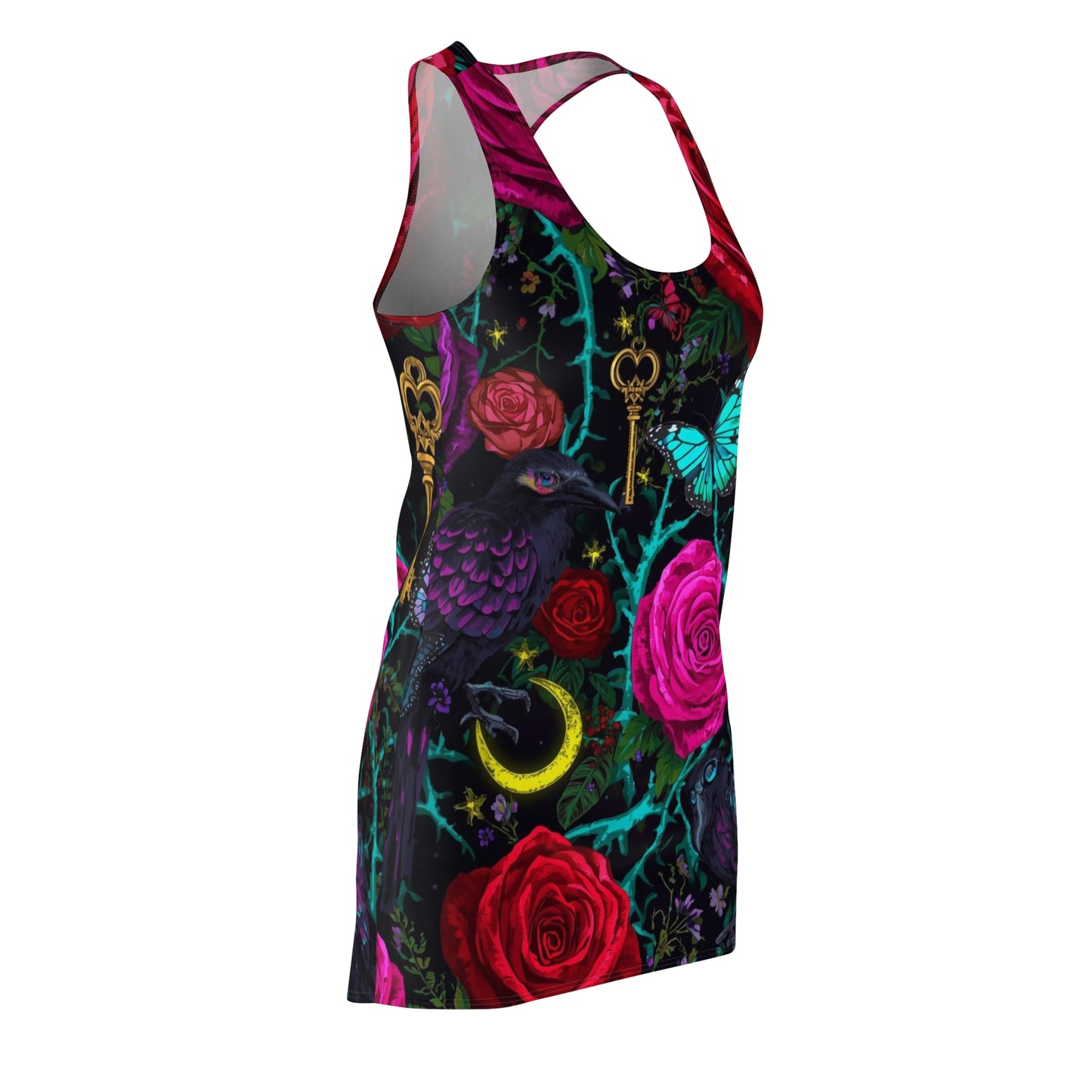 Racerback Dress — Gothic Floral Roses, Keys & Moon All-Over Print