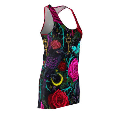 Racerback Dress — Gothic Floral Roses, Keys & Moon All-Over Print