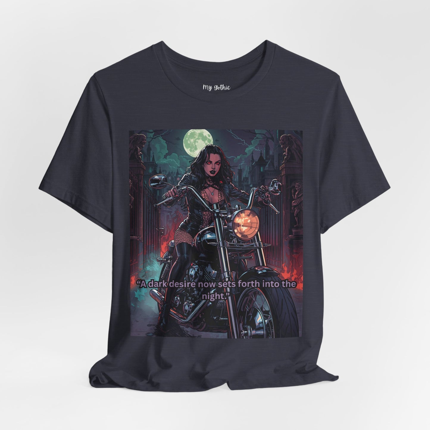 Dark Rider Motorcycle T-Shirt — "A dark desire now sets forth into the night" Gothic Tee