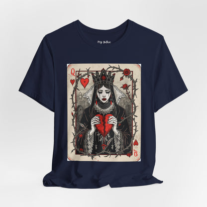 Queen of Hearts Playing Card T-Shirt — Gothic Rose Broken Heart Graphic Tee