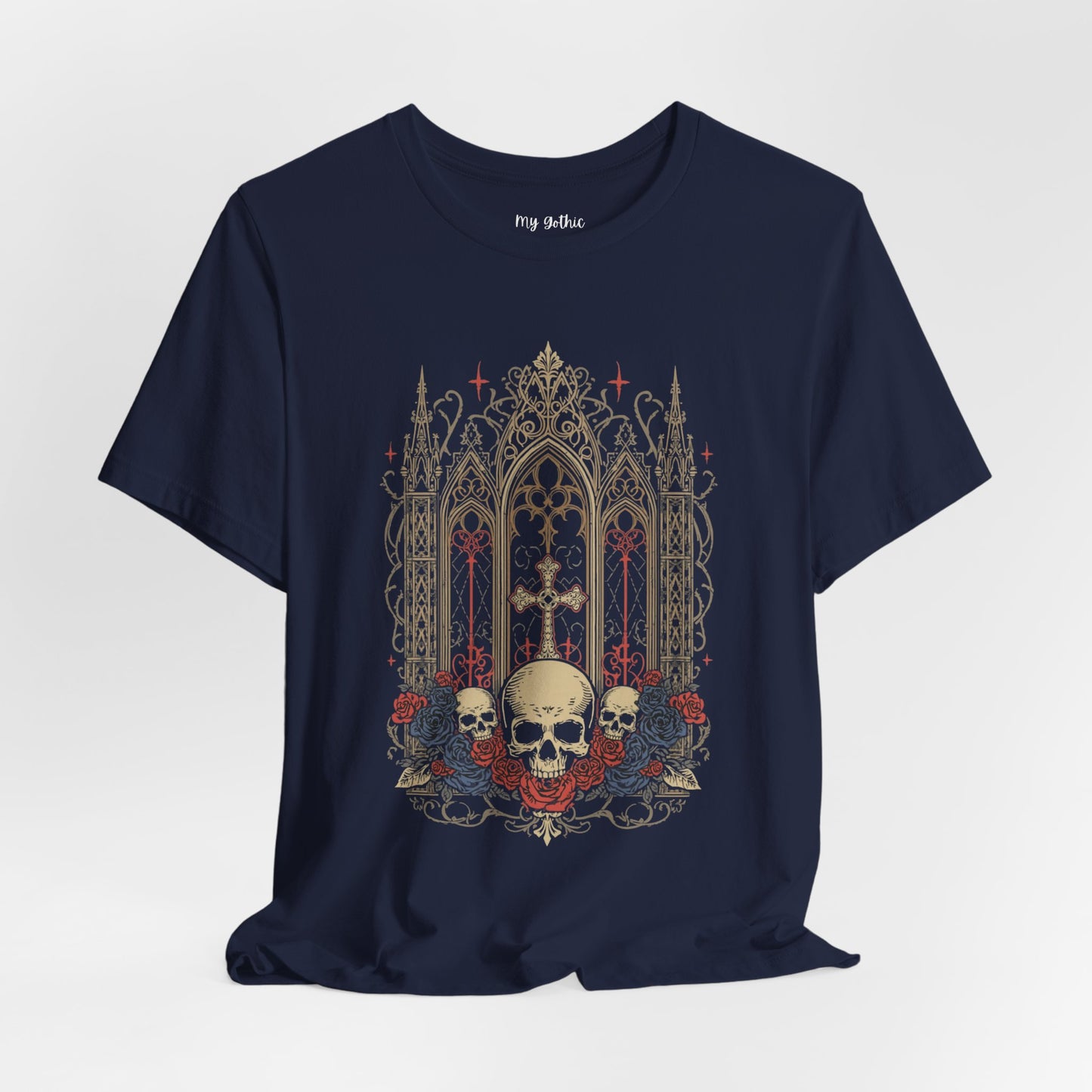 Gothic Cathedral Skull Tee — Dark Floral Skull T-Shirt