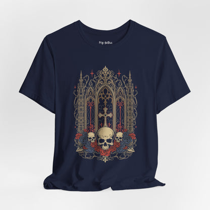 Gothic Cathedral Skull Tee — Dark Floral Skull T-Shirt