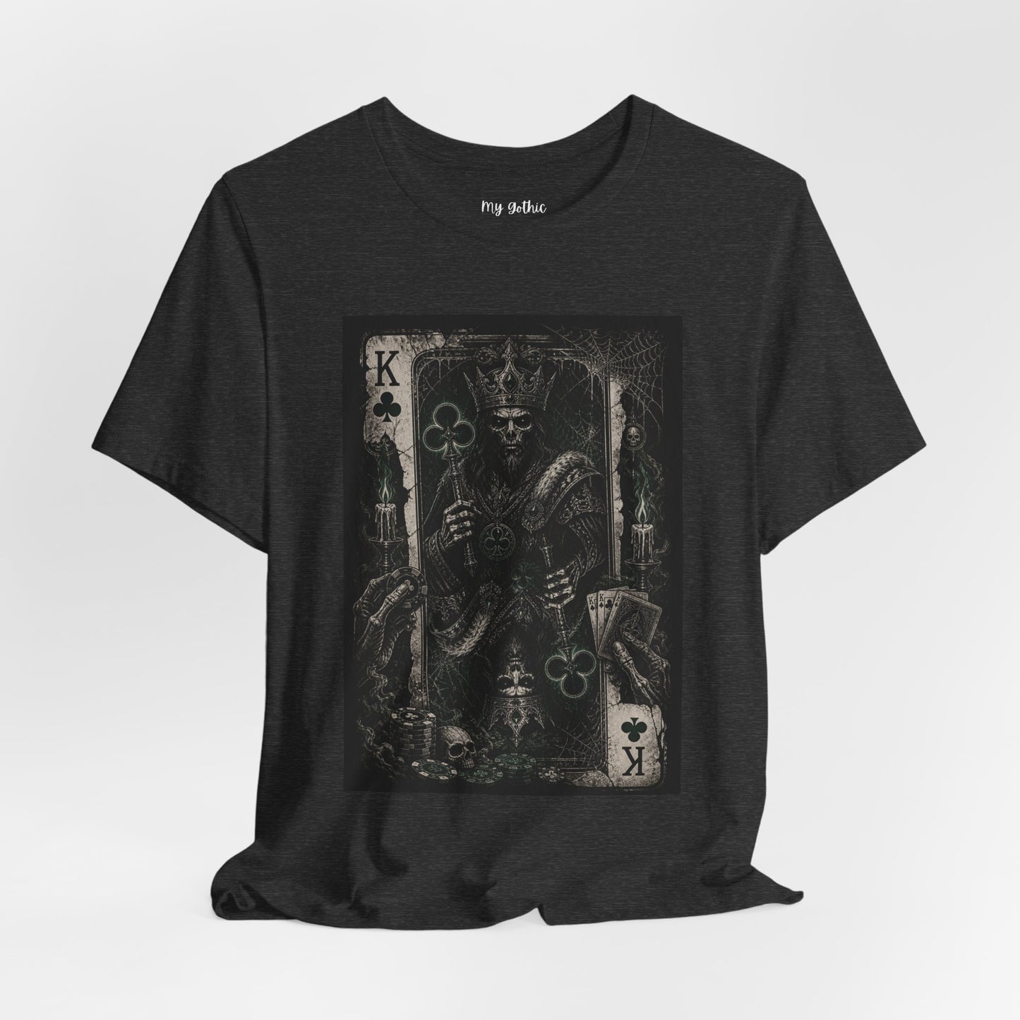 King of Clubs Gothic Playing Card Tee — Dark Skull Poker Graphic T-Shirt