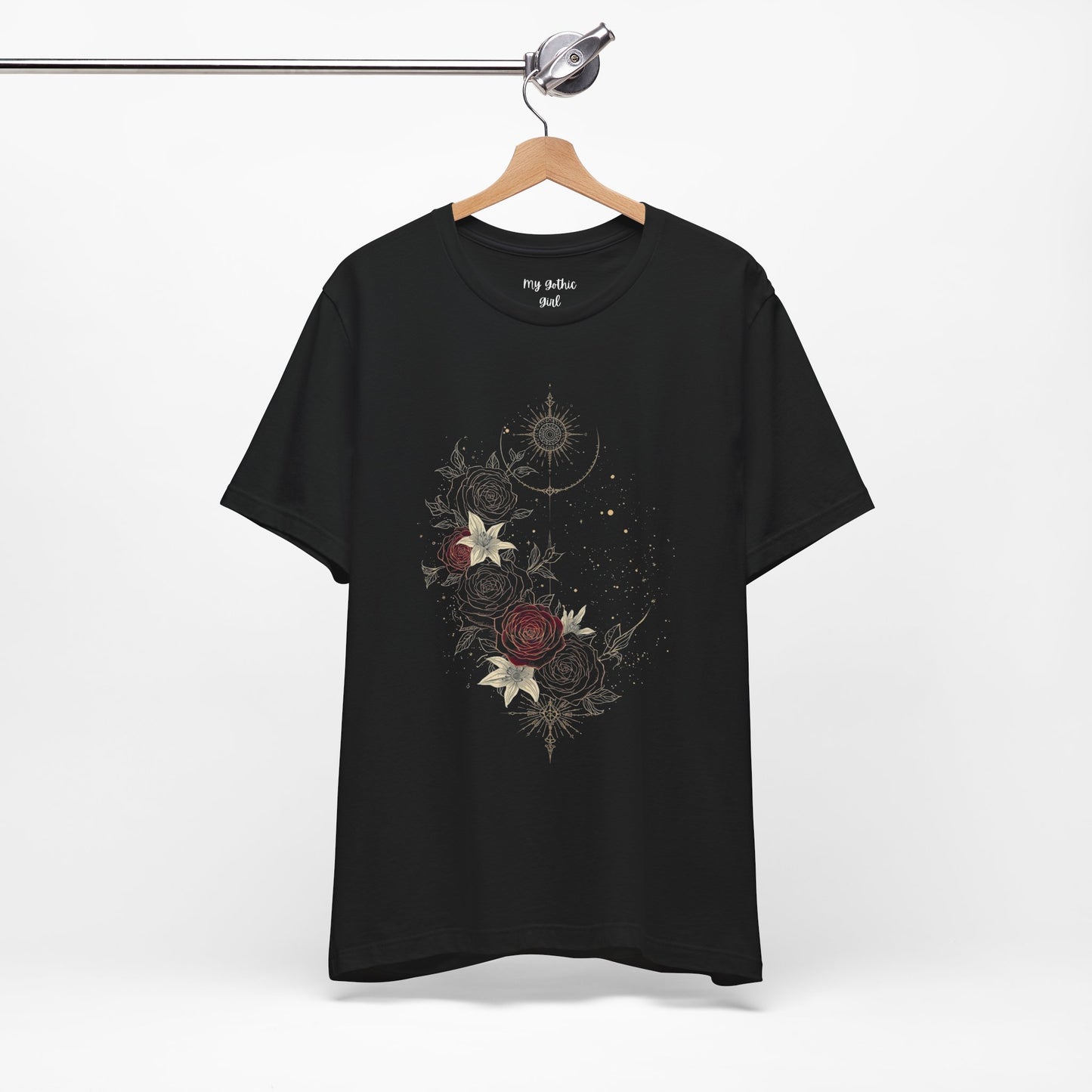 “Dark Floral Moon & Ornamental Geometry” T-Shirt Dark Floral Moon Ornamental Geometry Unisex Jersey Short Sleeve Tee