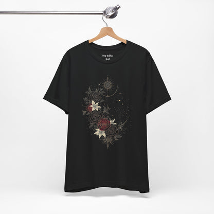 “Dark Floral Moon & Ornamental Geometry” T-Shirt Dark Floral Moon Ornamental Geometry Unisex Jersey Short Sleeve Tee