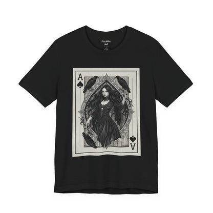 Ace of Spades Gothic Playing Card T‑Shirt — Dark Victorian Witch Illustration