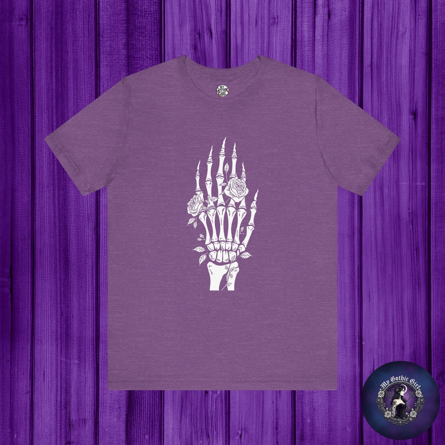White Roses and Skeleton Hand  Gothic Graphic T-Shirt – Alt Aesthetic Poetic Goth Streetwear