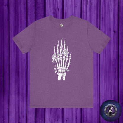 White Roses and Skeleton Hand  Gothic Graphic T-Shirt – Alt Aesthetic Poetic Goth Streetwear