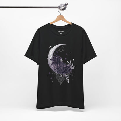 “Moonlit Bouquet & Sacred Soft Goth Symbol” Moonlit Bouquet Unisex Tee - Soft Goth Symbol Floral Design