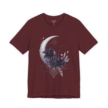“Moonlit Bouquet & Sacred Soft Goth Symbol” Moonlit Bouquet Unisex Tee - Soft Goth Symbol Floral Design