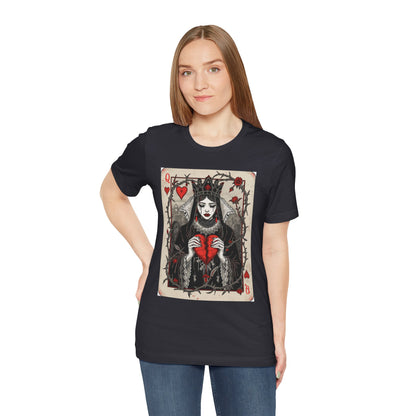 Queen of Hearts Playing Card T-Shirt — Gothic Rose Broken Heart Graphic Tee