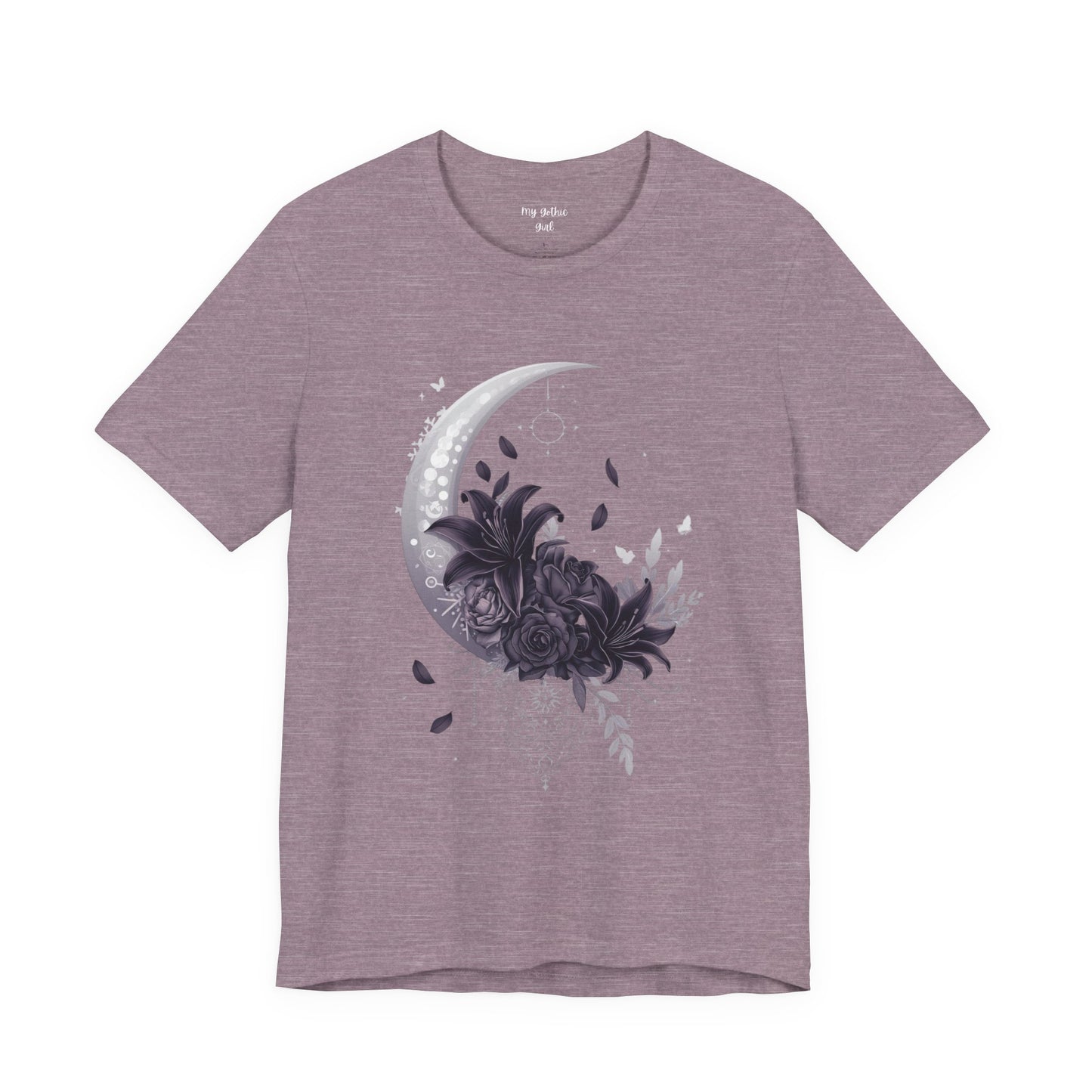 “Moonlit Bouquet & Sacred Soft Goth Symbol” Moonlit Bouquet Unisex Tee - Soft Goth Symbol Floral Design