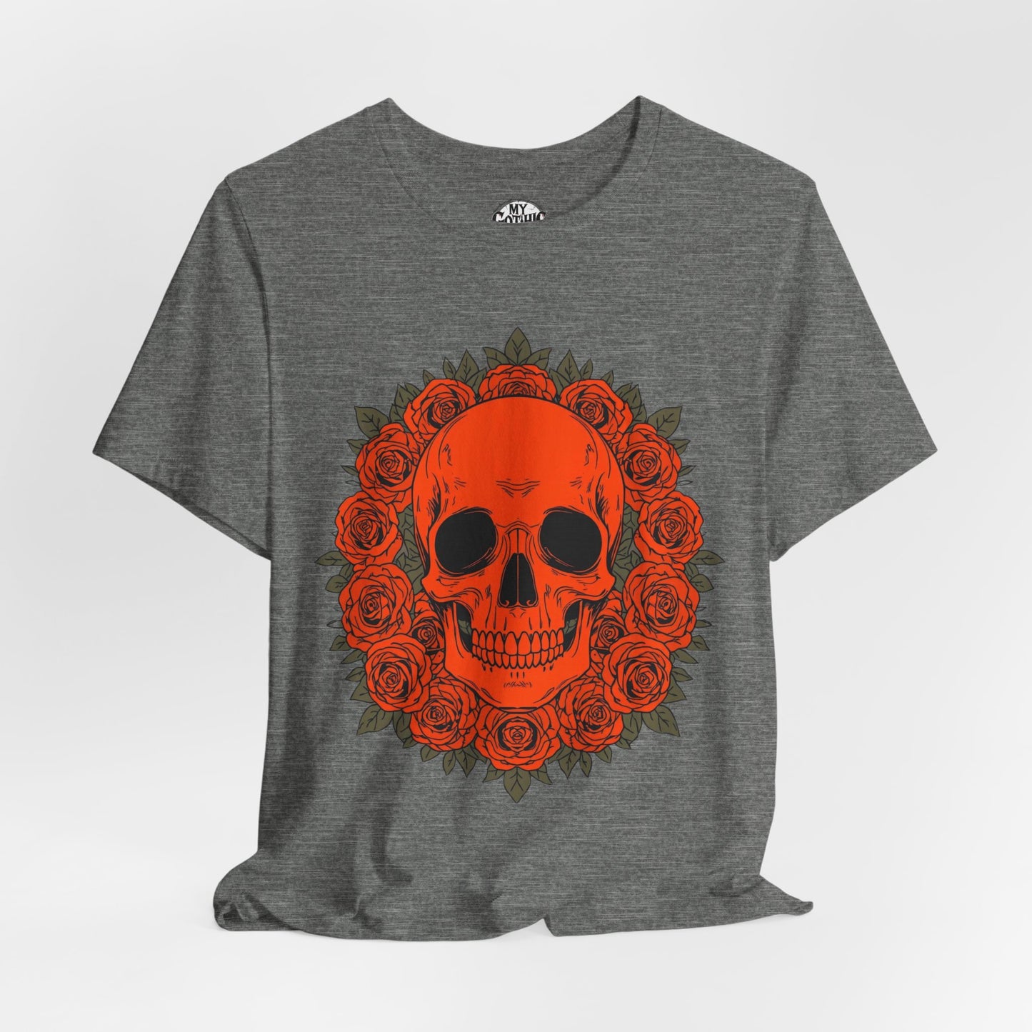 "ORANGE SKULL & ROSES"  Gothic Graphic T-Shirt – Alt Aesthetic Poetic Goth Streetwear