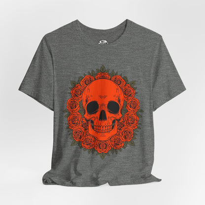 "ORANGE SKULL & ROSES"  Gothic Graphic T-Shirt – Alt Aesthetic Poetic Goth Streetwear