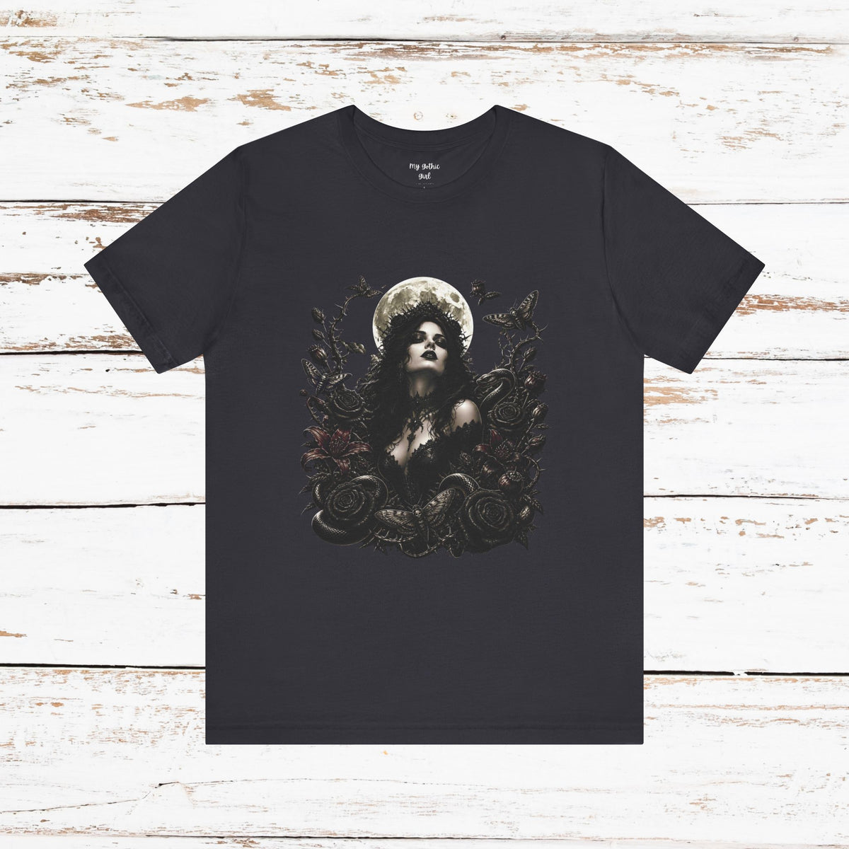 Copy of Gothic Moon Goddess Tee – Dark Floral Occult Graphic T-Shirt