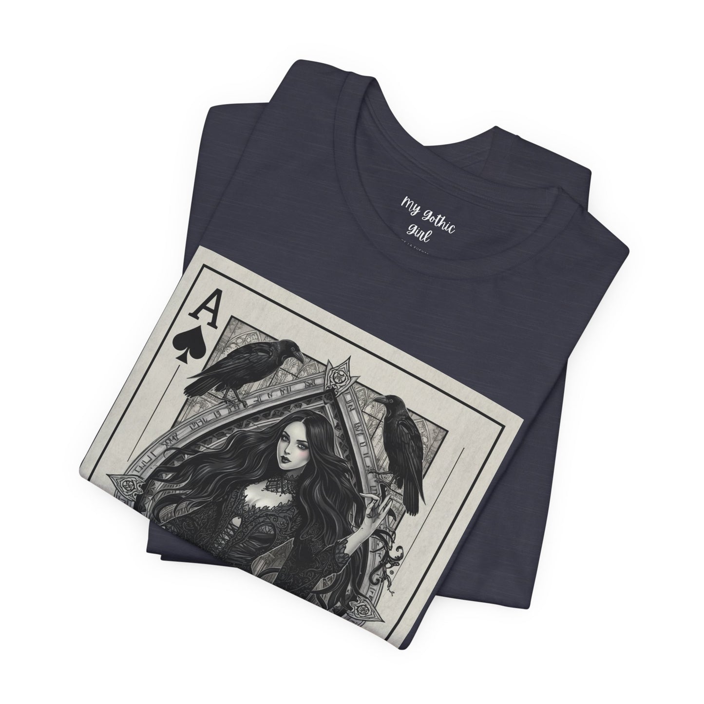 Ace of Spades Gothic Playing Card T‑Shirt — Dark Victorian Witch Illustration