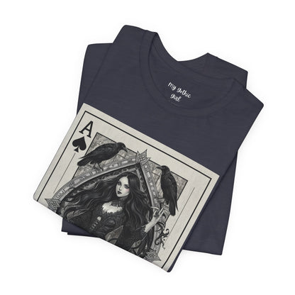 Ace of Spades Gothic Playing Card T‑Shirt — Dark Victorian Witch Illustration