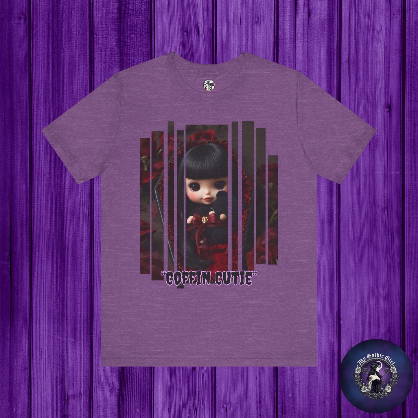 “Coffin Cutie” — cute Gothic doll peeking out from a small coffin Graphic T-Shirt – Alt Aesthetic Poetic Goth Street-wear