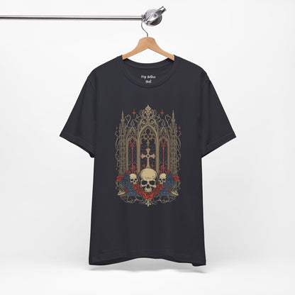Gothic Cathedral Skull Tee — Dark Floral Skull T-Shirt
