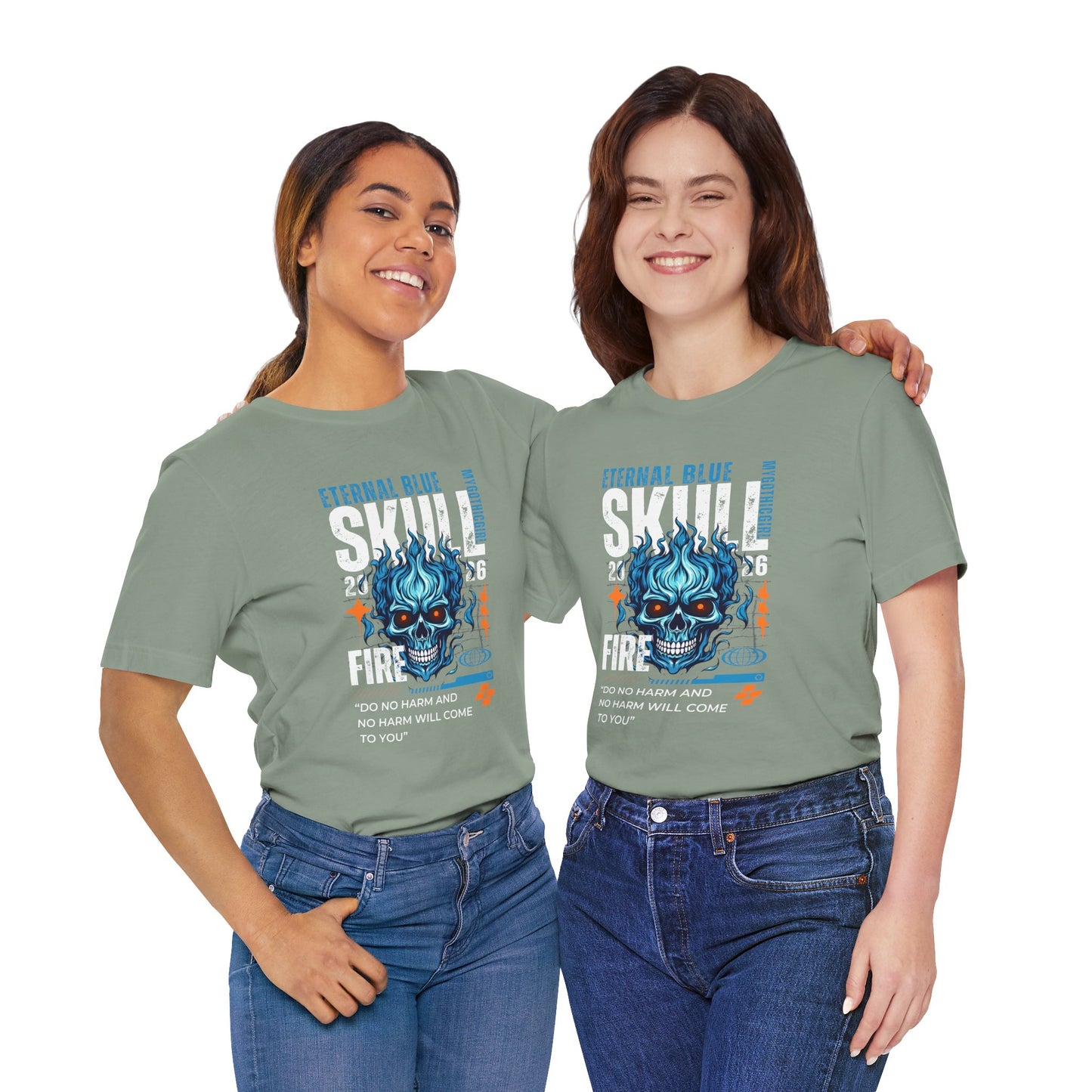 Eternal Blue Skull Flame Gothic Tee