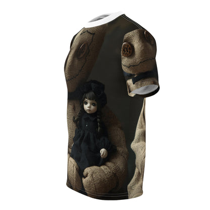 Gunny Sack Doll with Toy Gothic Doll | Horror All-Over Print T‑Shirt