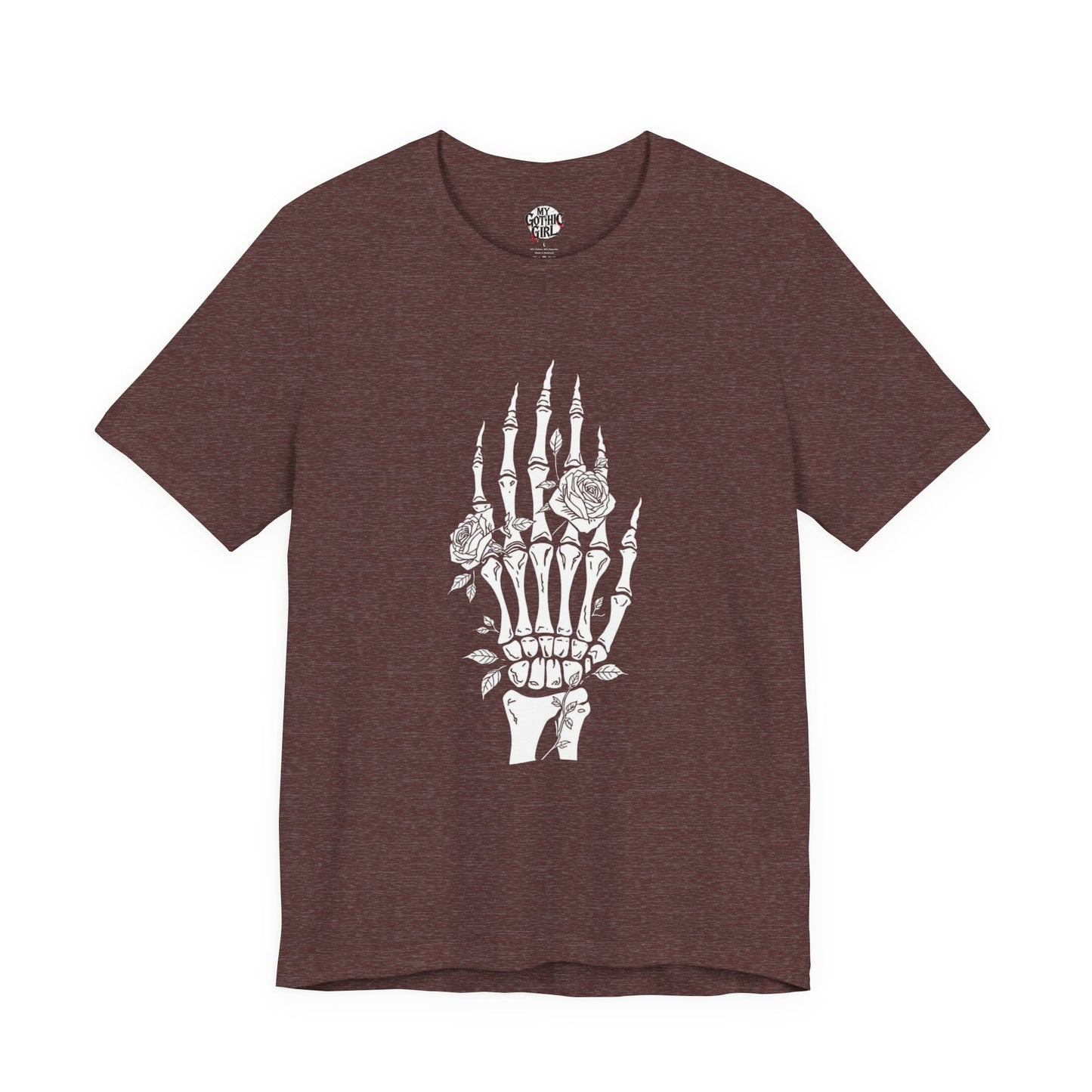 White Roses and Skeleton Hand  Gothic Graphic T-Shirt – Alt Aesthetic Poetic Goth Streetwear
