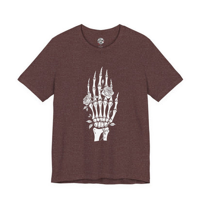 White Roses and Skeleton Hand  Gothic Graphic T-Shirt – Alt Aesthetic Poetic Goth Streetwear