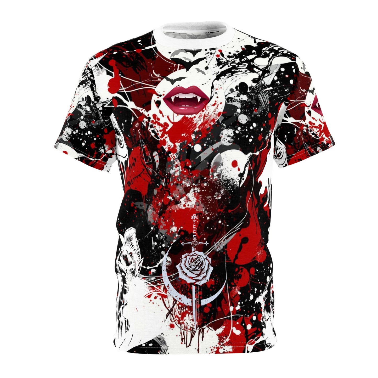 Kiss of the Vampire Gothic Graphic T-Shirt – Dark Romance All Over Print Vampire Shirt | My Gothic Girl