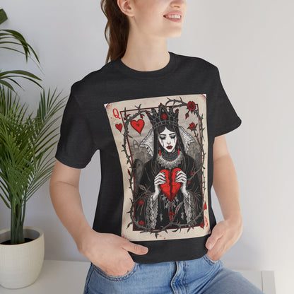 Queen of Hearts Playing Card T-Shirt — Gothic Rose Broken Heart Graphic Tee