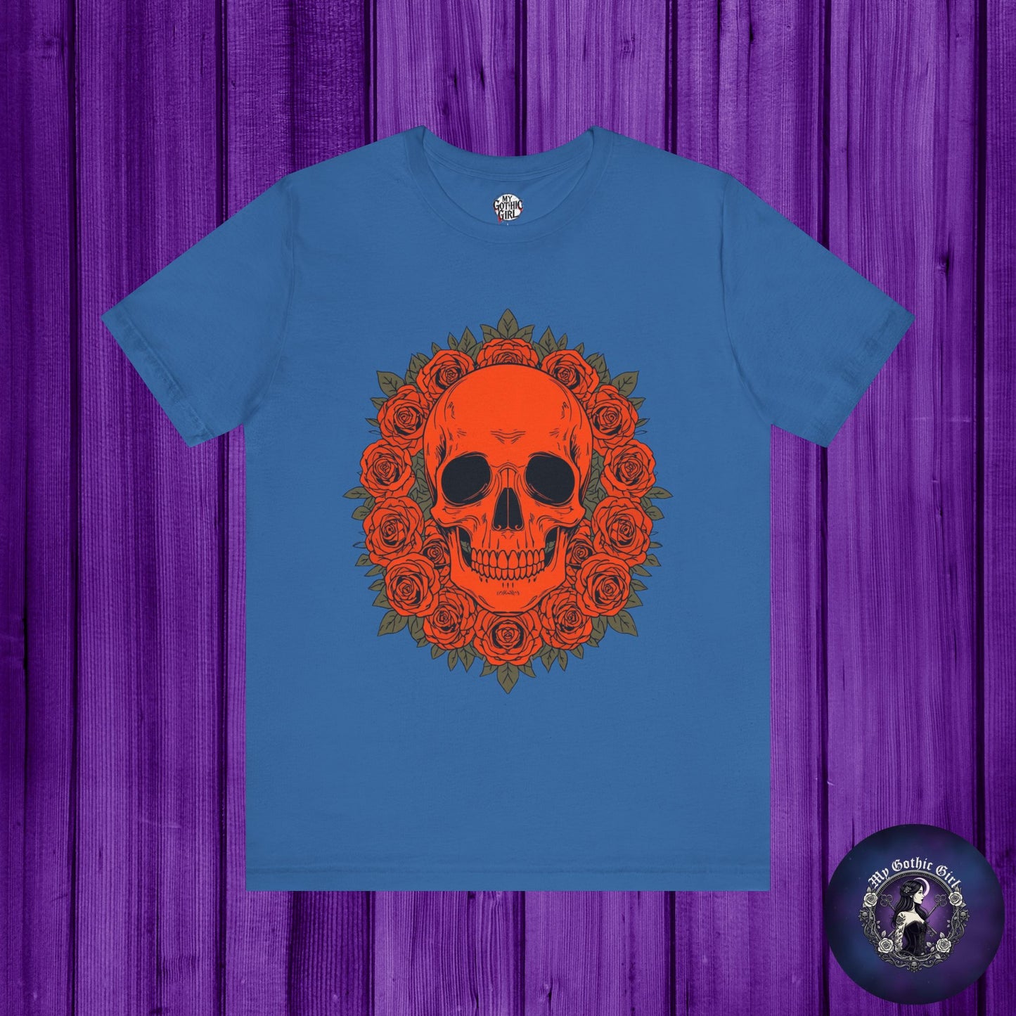 "ORANGE SKULL & ROSES"  Gothic Graphic T-Shirt – Alt Aesthetic Poetic Goth Streetwear