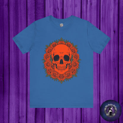 "ORANGE SKULL & ROSES"  Gothic Graphic T-Shirt – Alt Aesthetic Poetic Goth Streetwear