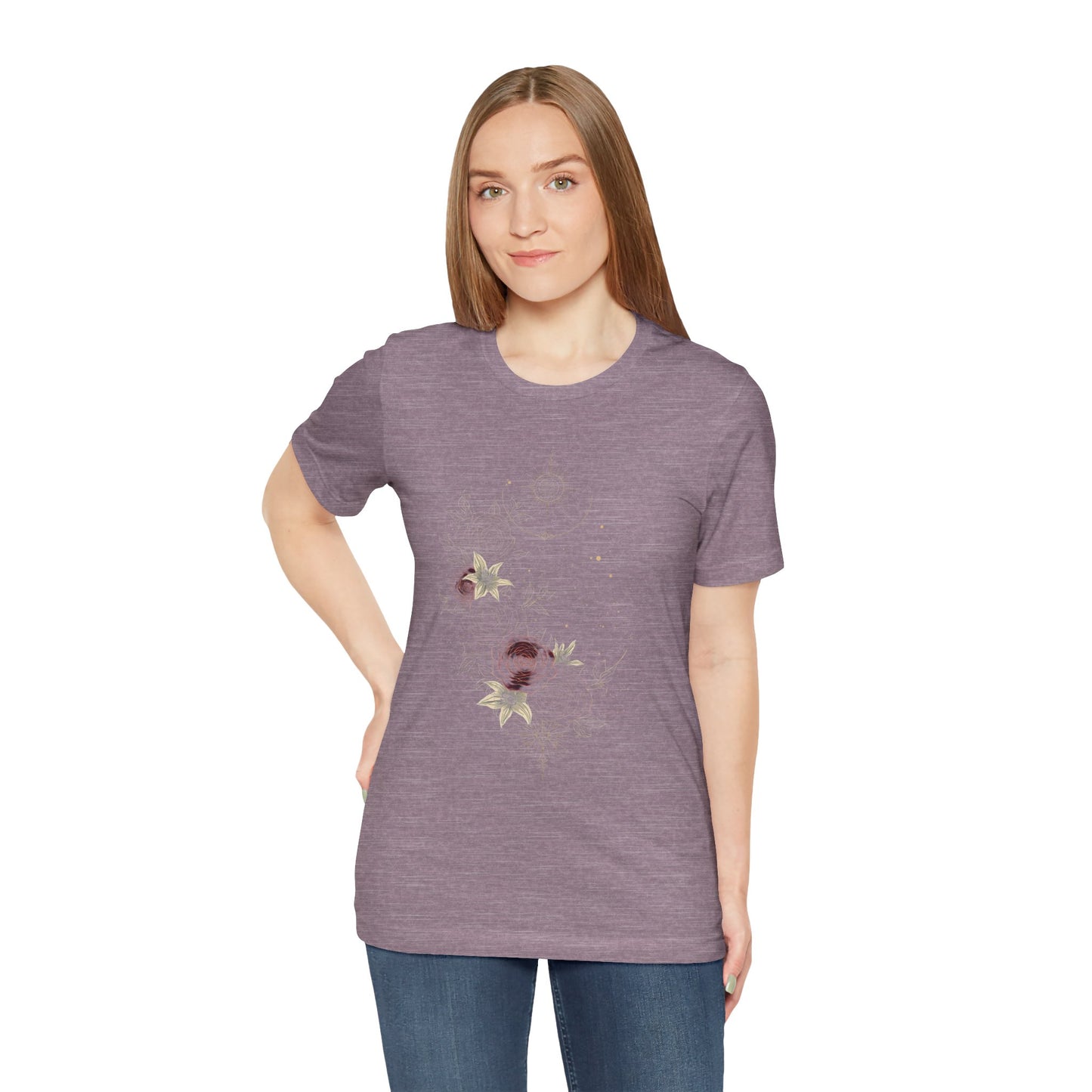 “Dark Floral Moon & Ornamental Geometry” T-Shirt Dark Floral Moon Ornamental Geometry Unisex Jersey Short Sleeve Tee