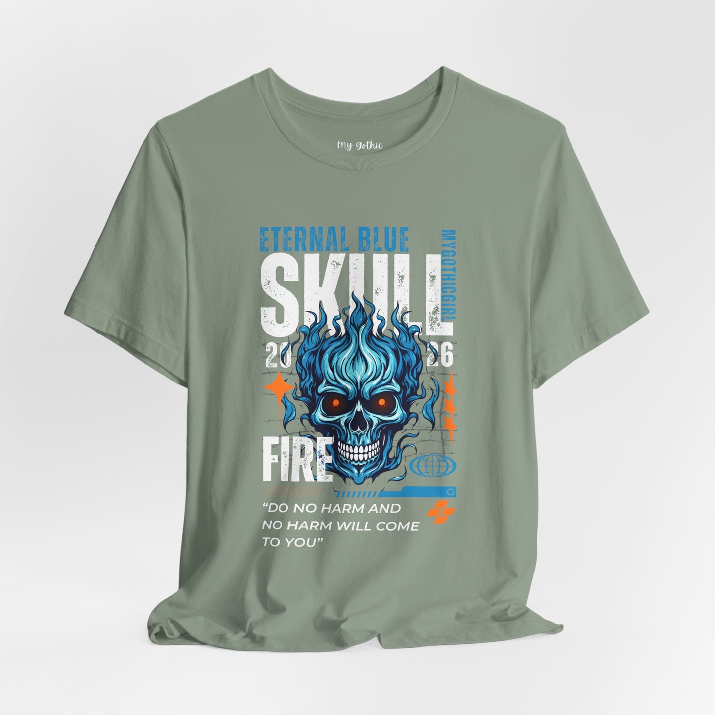 Eternal Blue Skull Flame Gothic Tee