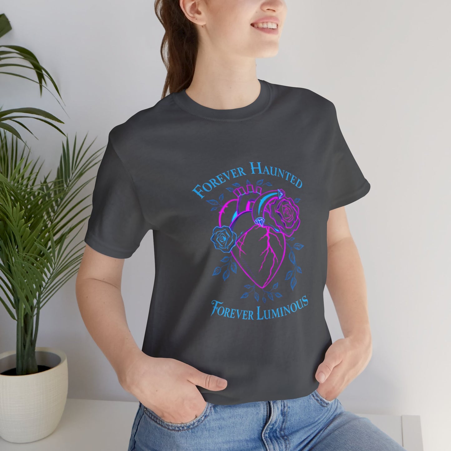 "FOREVER HAUNTED, FOREVER LUMINOUS"  Gothic Graphic T-Shirt – Alt Aesthetic Poetic Goth Streetwear