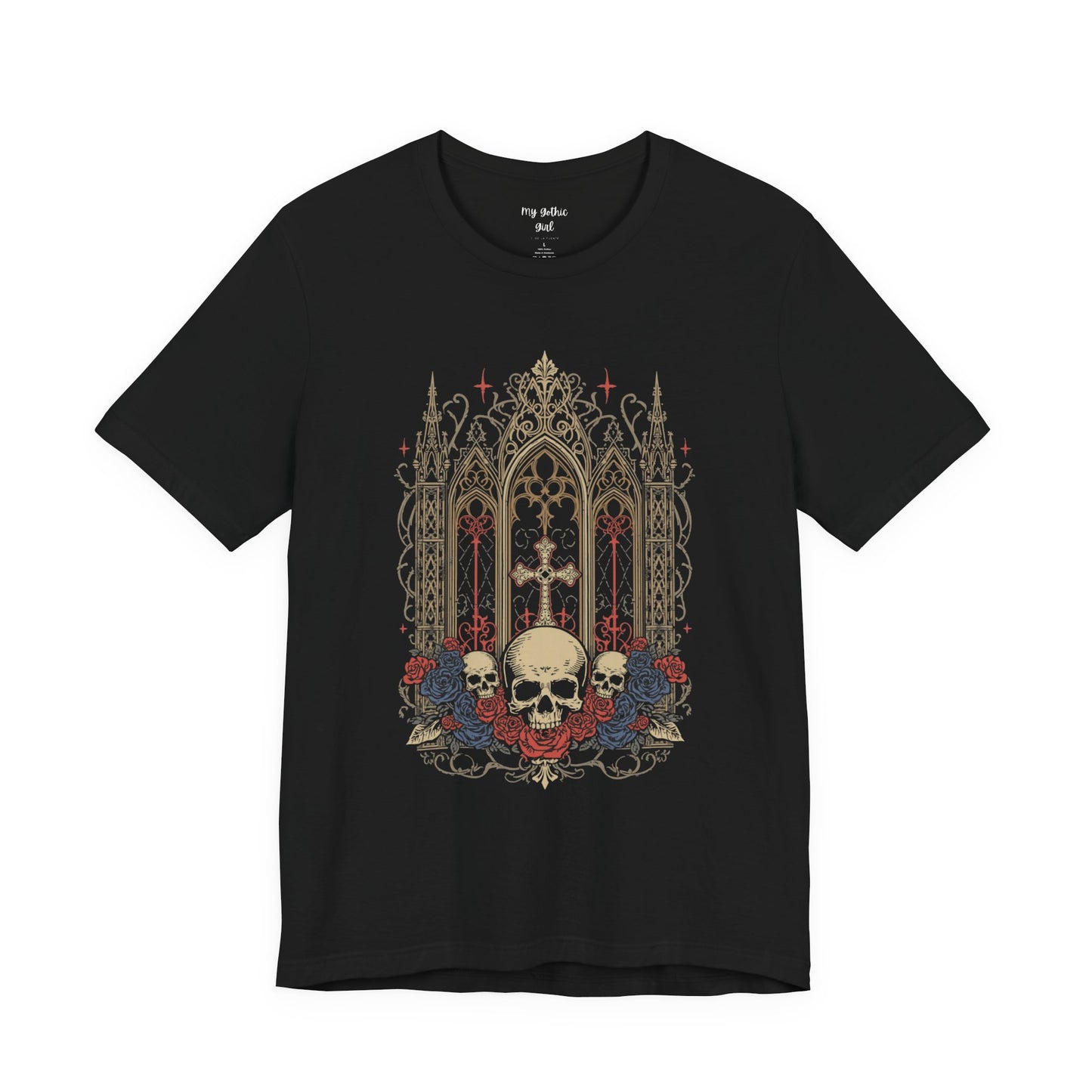 Gothic Cathedral Skull Tee — Dark Floral Skull T-Shirt