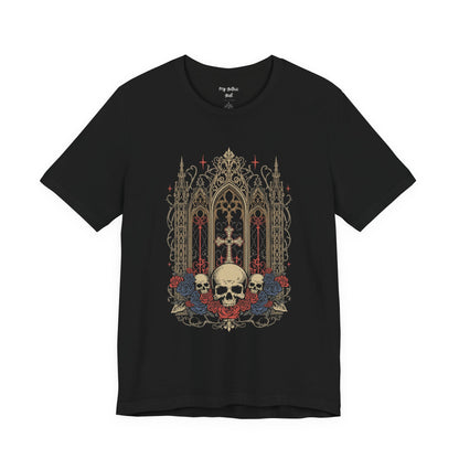 Gothic Cathedral Skull Tee — Dark Floral Skull T-Shirt