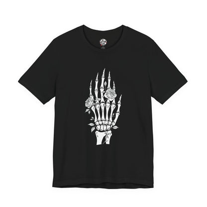 White Roses and Skeleton Hand  Gothic Graphic T-Shirt – Alt Aesthetic Poetic Goth Streetwear