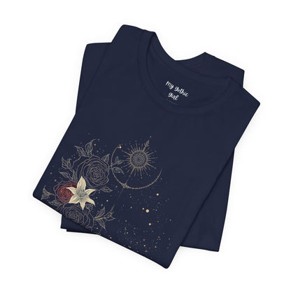 “Dark Floral Moon & Ornamental Geometry” T-Shirt Dark Floral Moon Ornamental Geometry Unisex Jersey Short Sleeve Tee