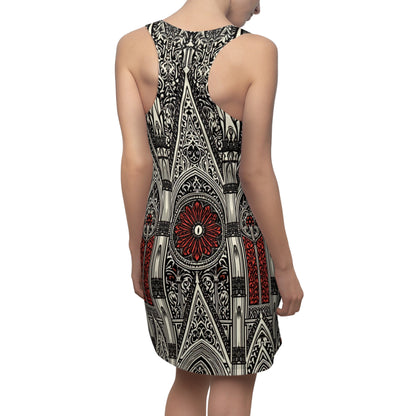 Gothic Stained-Glass Racerback Dress — Red Rose Cathedral Print