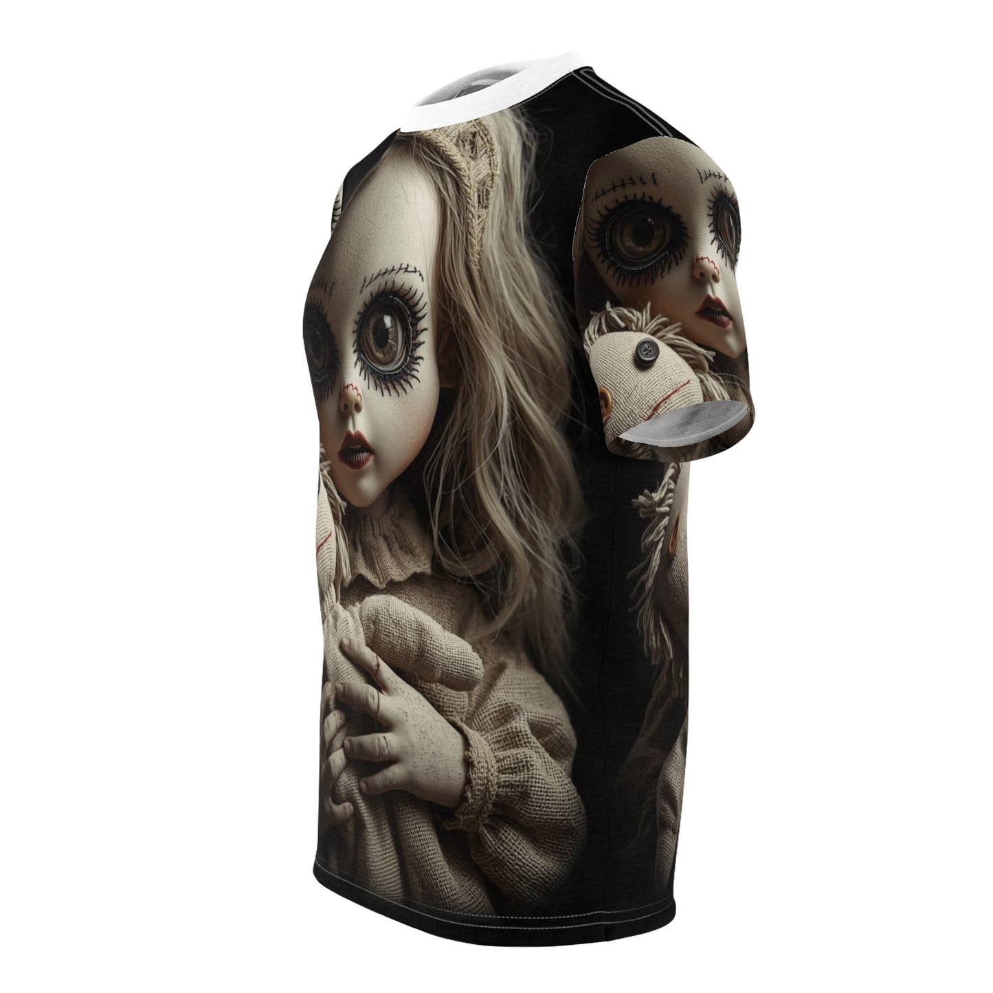Gunny Sack Doll with Toy Gothic Doll | Horror All-Over Print T‑Shirt