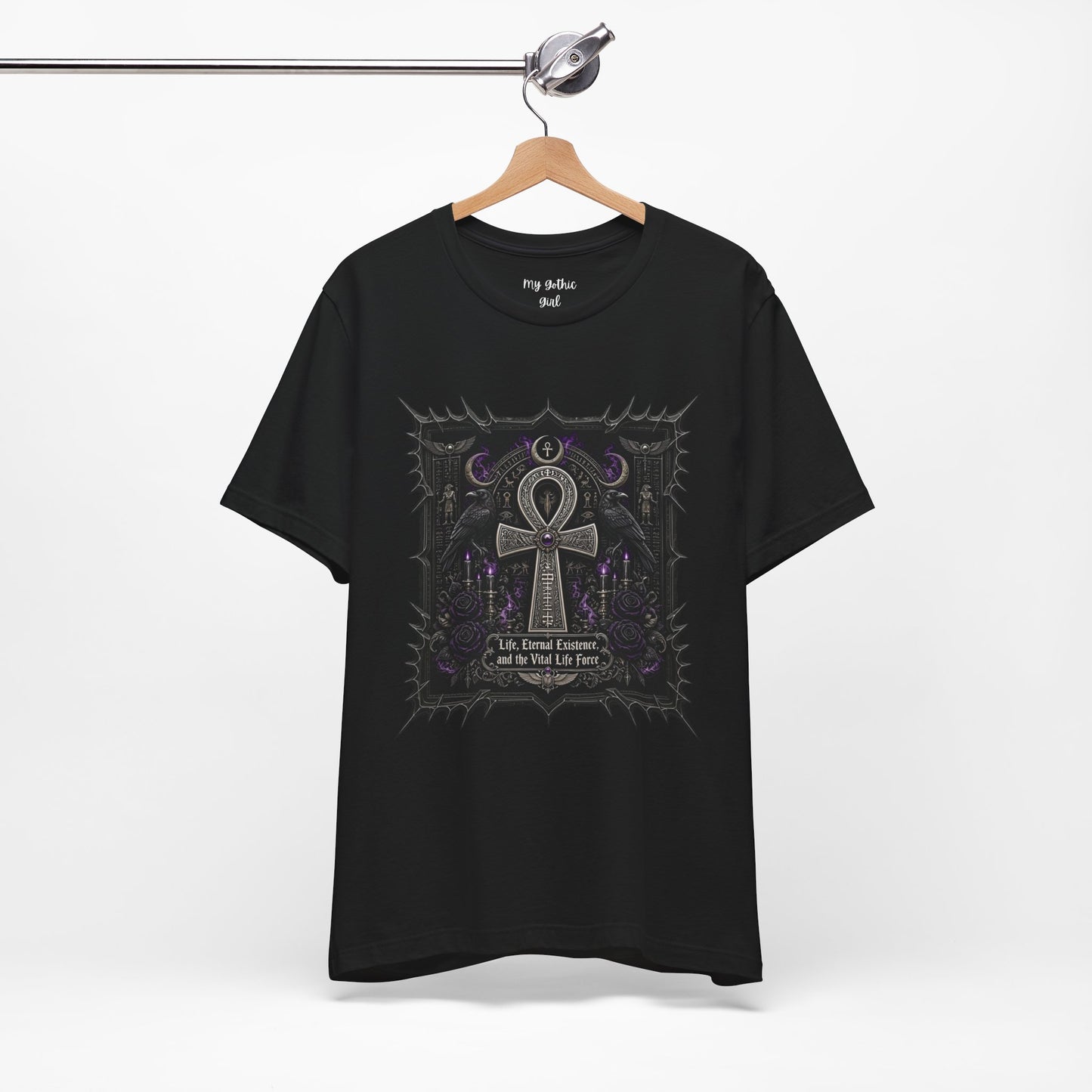 Ankh Gothic Tee — "Life, Eternal Existence and the Will to Fear" Black Graphic T-Shirt